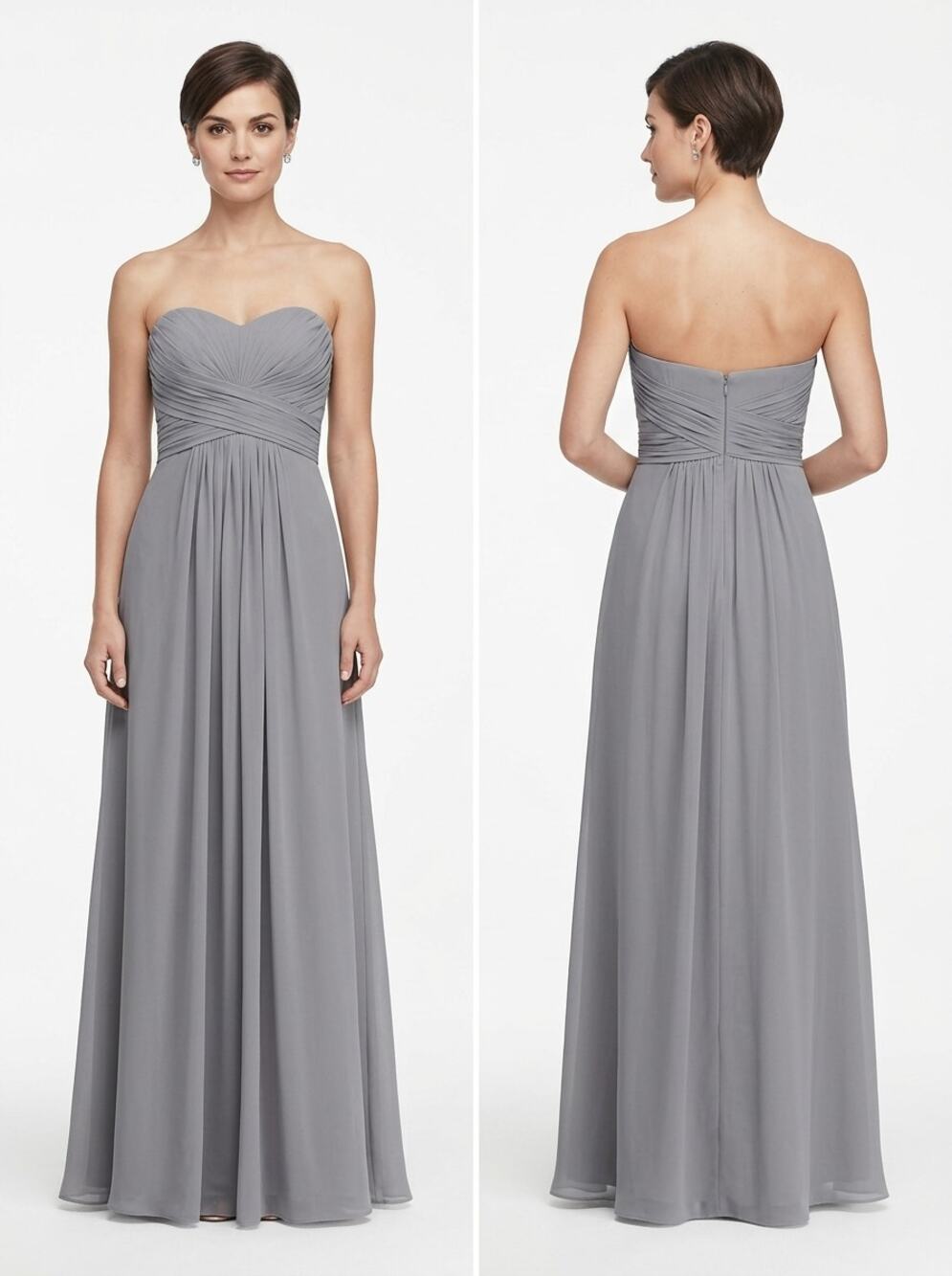 David's Bridal Gray Strapless Ruched Chiffon Gown Maxi Dress Women Size 2
